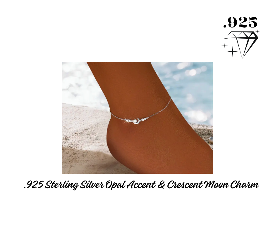 Anklet - .925 Sterling silver with Opal Accent & Crescent Moon Charm