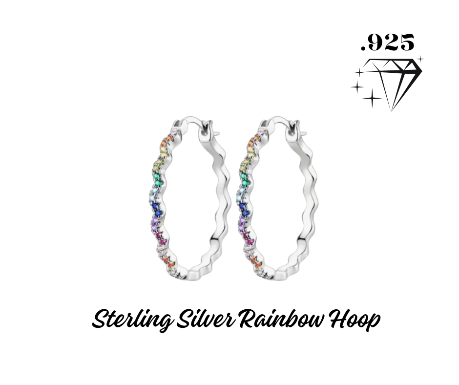 Earrings - Hoops - .925 Sterling Silver Rainbow Wavy