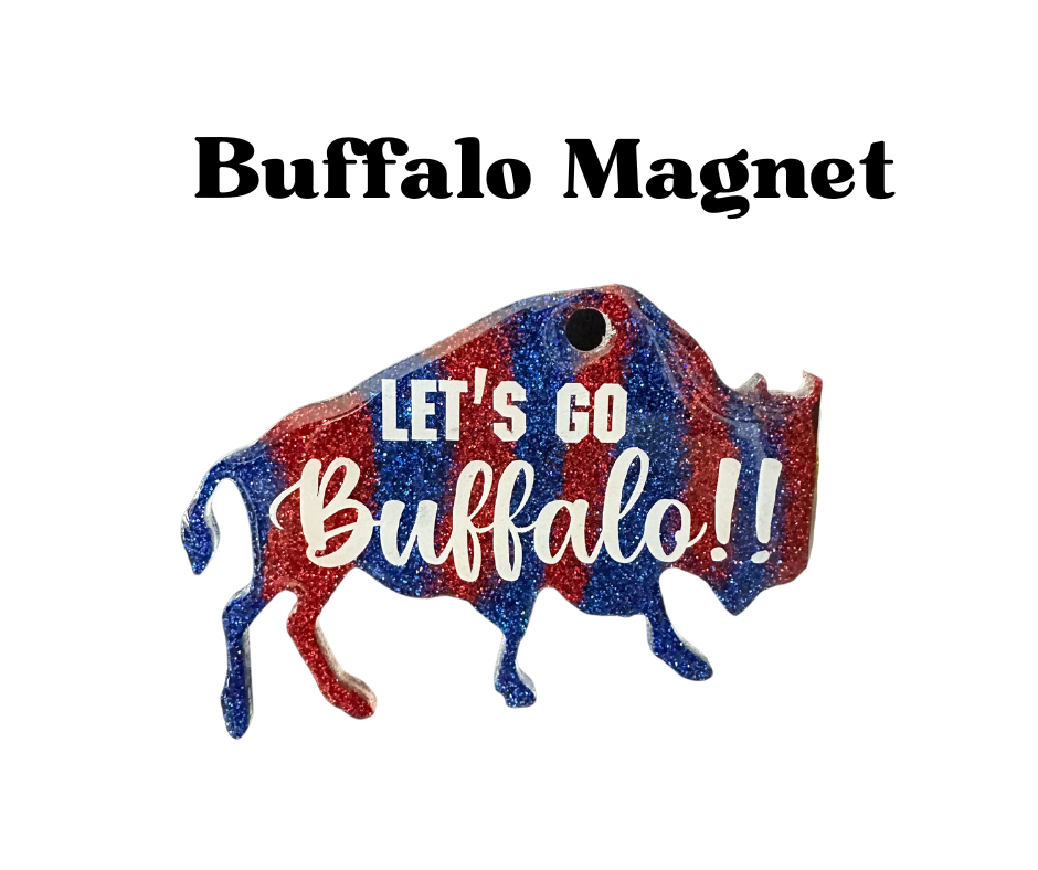 Handmade - Magnet/Ornament - Resin Buffalo - Red Blue with White Vinyl Lettering