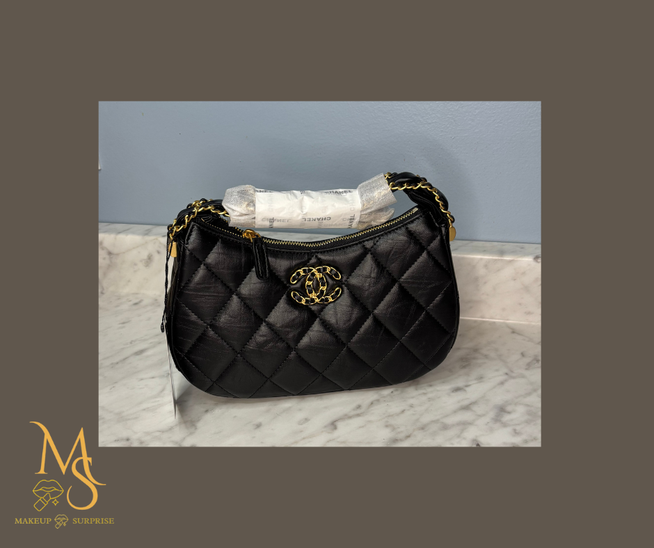 Purse - Black Luxury Designer Inspired CC Leather Quilted with Gold Embellishments