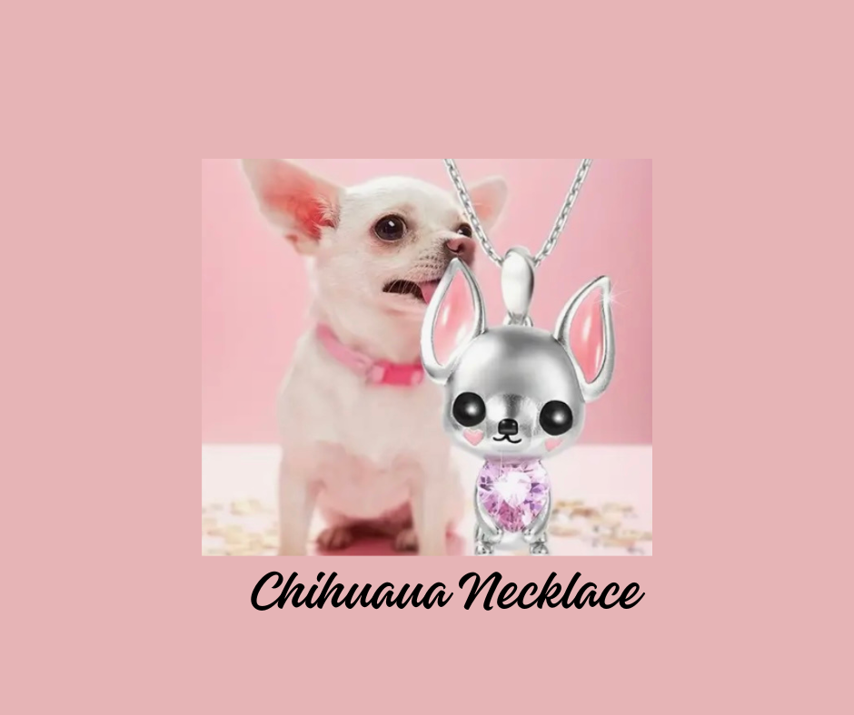 Necklace - Chihuahua with Pink Zirconia Heart