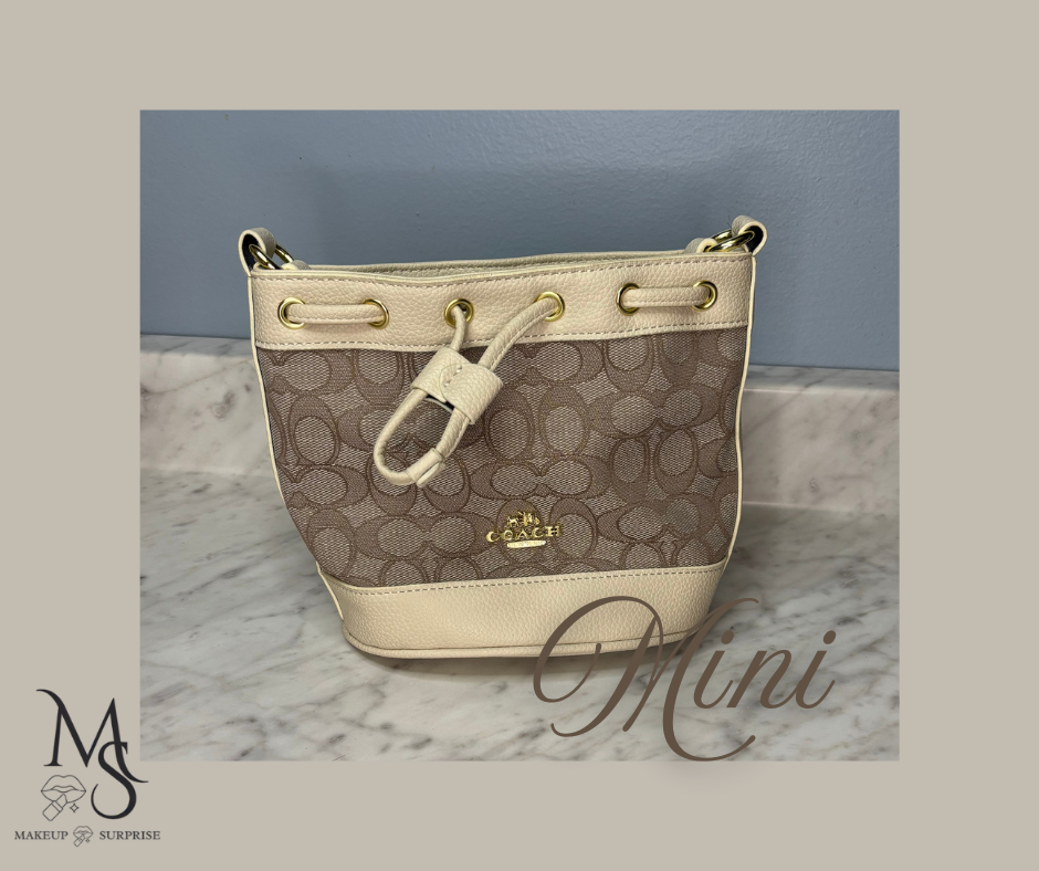 Purse - Tan/Cream Luxury Designer Inspired C Mini Bum Bag with Gold Hardware