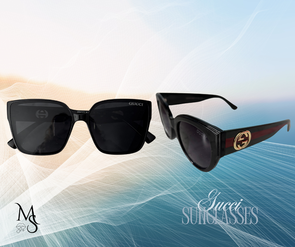 Sunglasses - GG Black Wayfarer Sunglasses with Red-Green Stripes on Arms with Gold Design