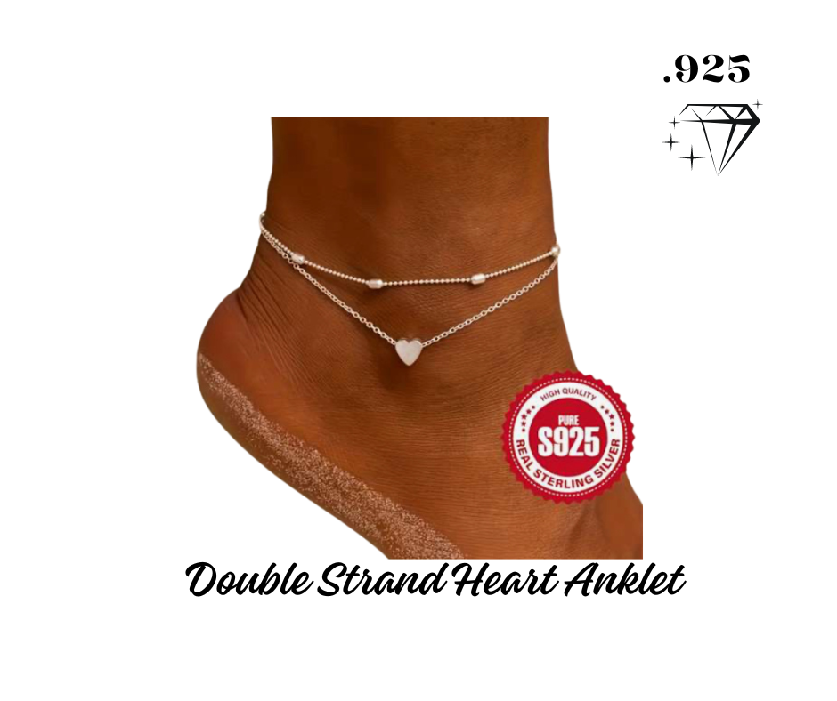 Anklet - .925 Sterling Silver Double Strand with Heart