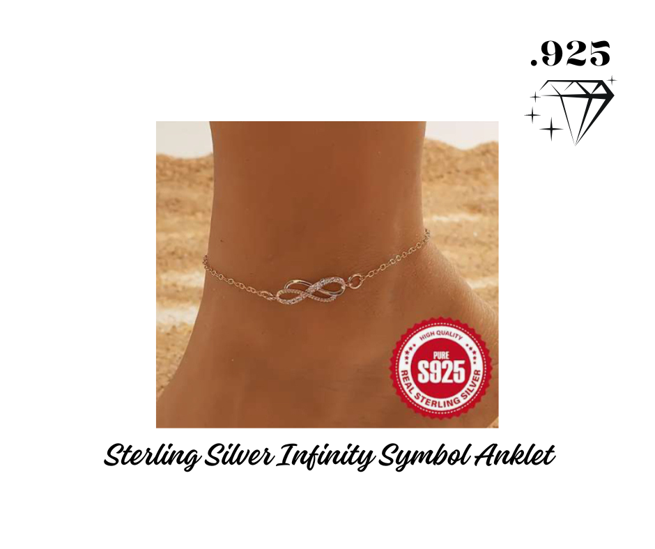 Anklet - .925 Sterling Silver Infinity Design with Zircon - Hypoallergenic