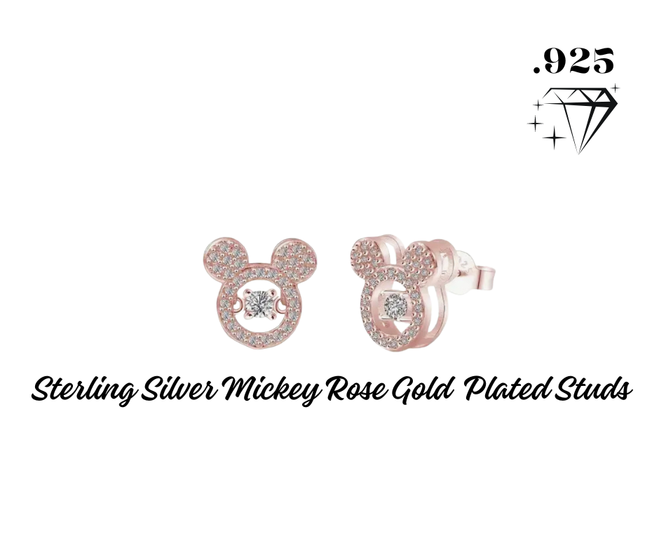 Earrings - Studs - .925 Sterling Silver Rose Gold Plated Mickey Mouse