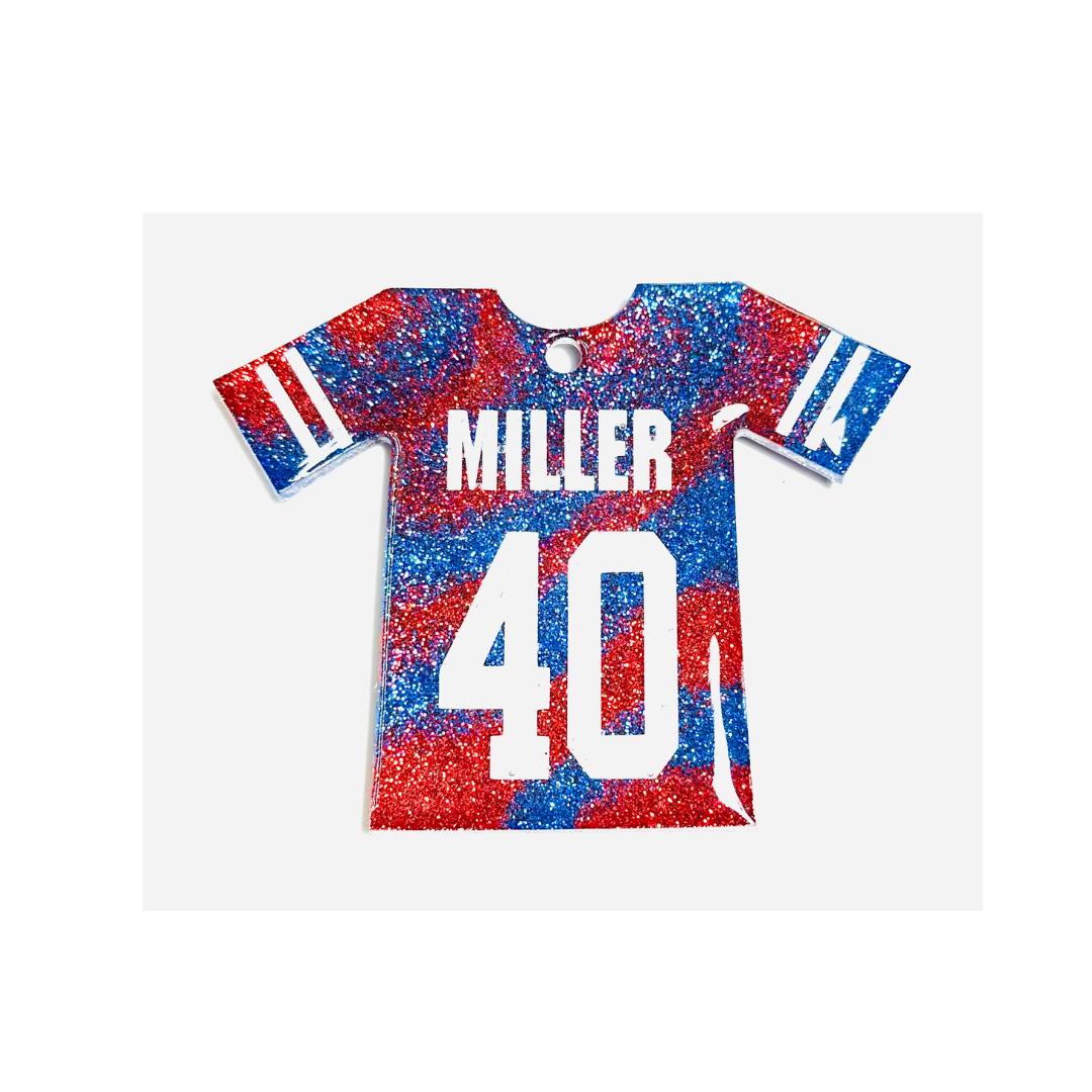 Handmade - Magnet/Ornament - Resin Large Jersey - Red Blue with White Vinyl Lettering