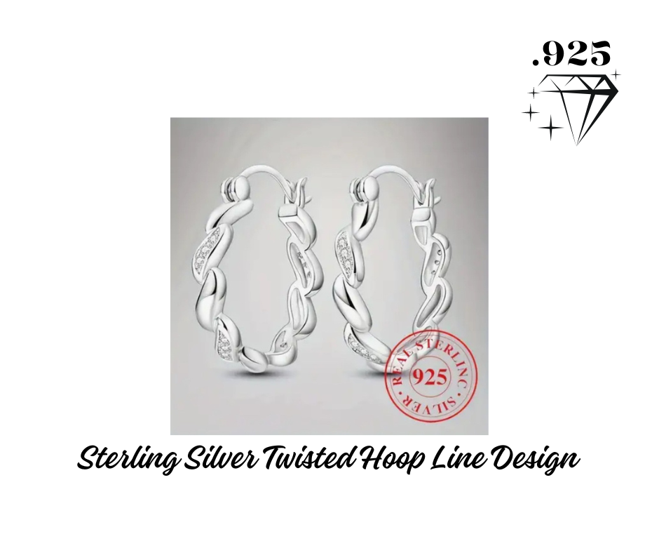 Earrings - Hoop - .925 Sterling Silver Twisted Line Design with Ear Buckle