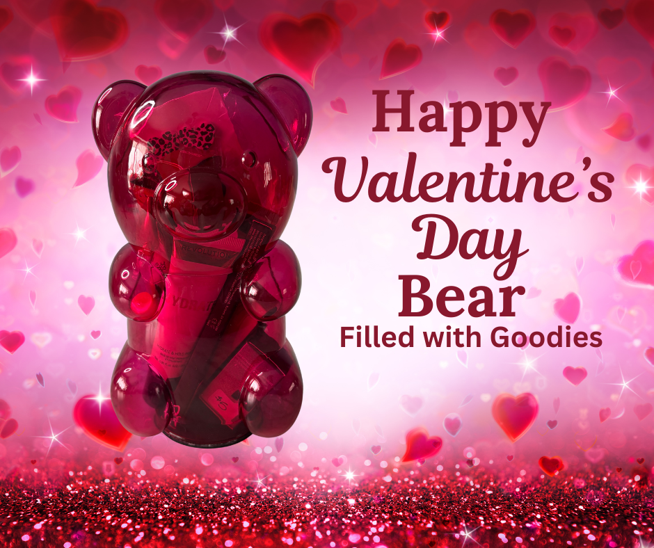 Valentine's Day Bear Filled with Makeup and Beauty Products