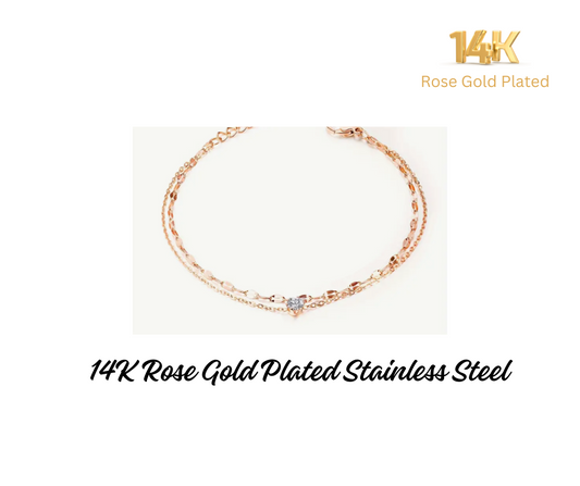 Anklet - 14K Rose Gold Plated Simple Cubic Zirconia Charm
