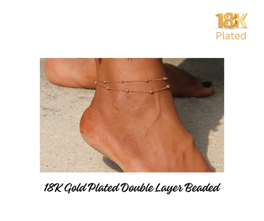 Anklet - 18K Gold Plated Double Layer Beaded