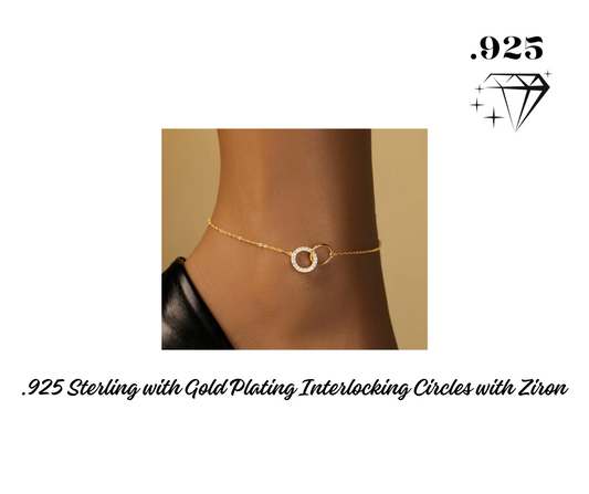 Anklet - .925 Gold Plated Interlocking Circles with Zircon
