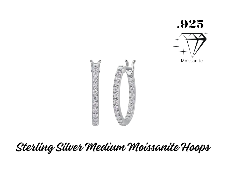 Earrings - Hoops - .925 Sterling Silver Moissanite Hoop