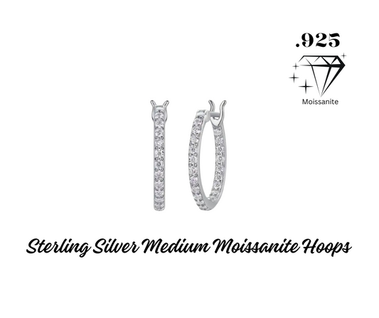 Earrings - Hoops - .925 Sterling Silver Moissanite Hoop