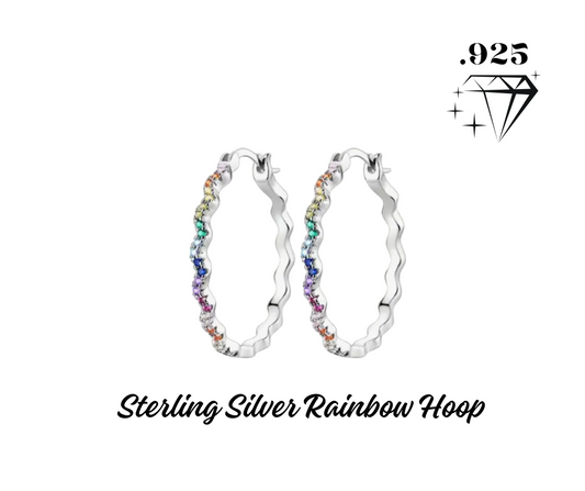 Earrings - Hoops - .925 Sterling Silver Rainbow Wavy
