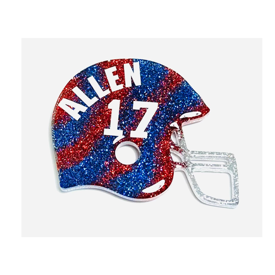 Handmade - Magnet - Resin Helmet - Red Blue Magnet with White Vinyl Lettering