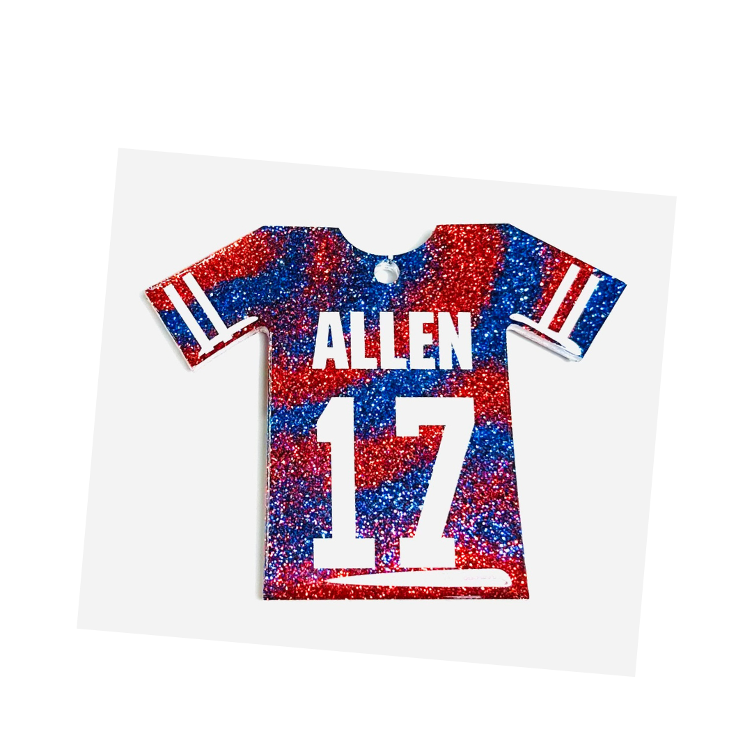 Handmade - Magnet/Ornament - Resin Large Jersey - Red Blue with White Vinyl Lettering
