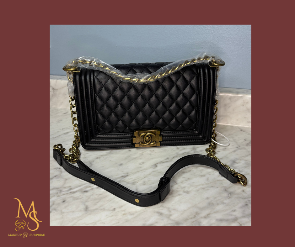 Purse - Black Luxury Designer Inspired Leather CC with Antique Gold Embellishments