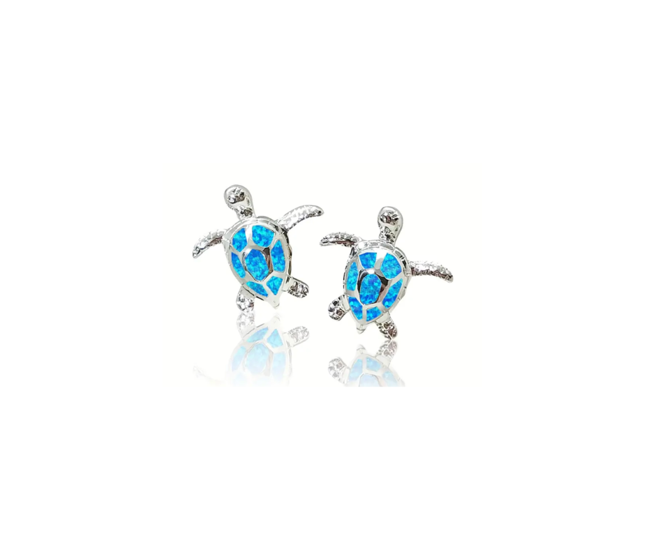 Earrings - Studs - Silver Turtle Blue Opal
