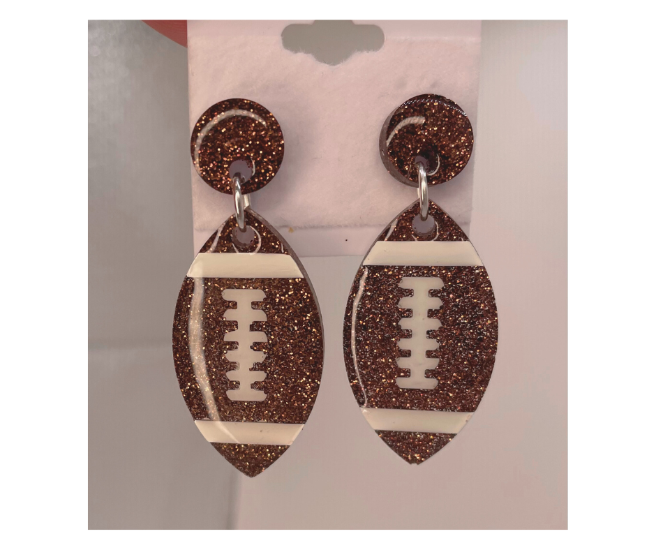 Earrings - Dangles - Epoxy Resin Hand Made .925 Sterling Silver Stud Football Earrings