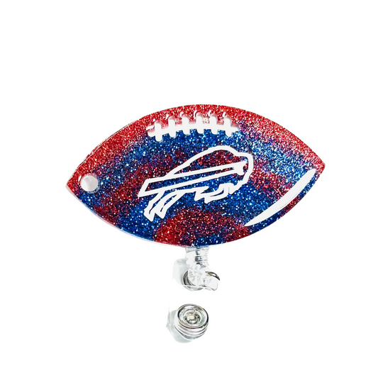 Handmade - Badge Holder Resin Football - Red Blue with White Vinyl Logo/Lettering
