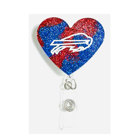 Handmade - Badge Holder Resin Heart - Red Blue with Whit Vinyl Logo/Lettering