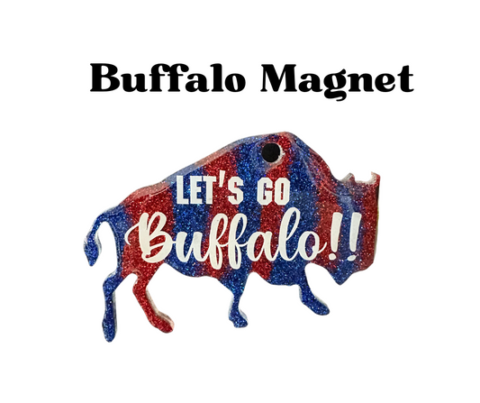 Handmade - Magnet/Ornament - Resin Buffalo - Red Blue with White Vinyl Lettering