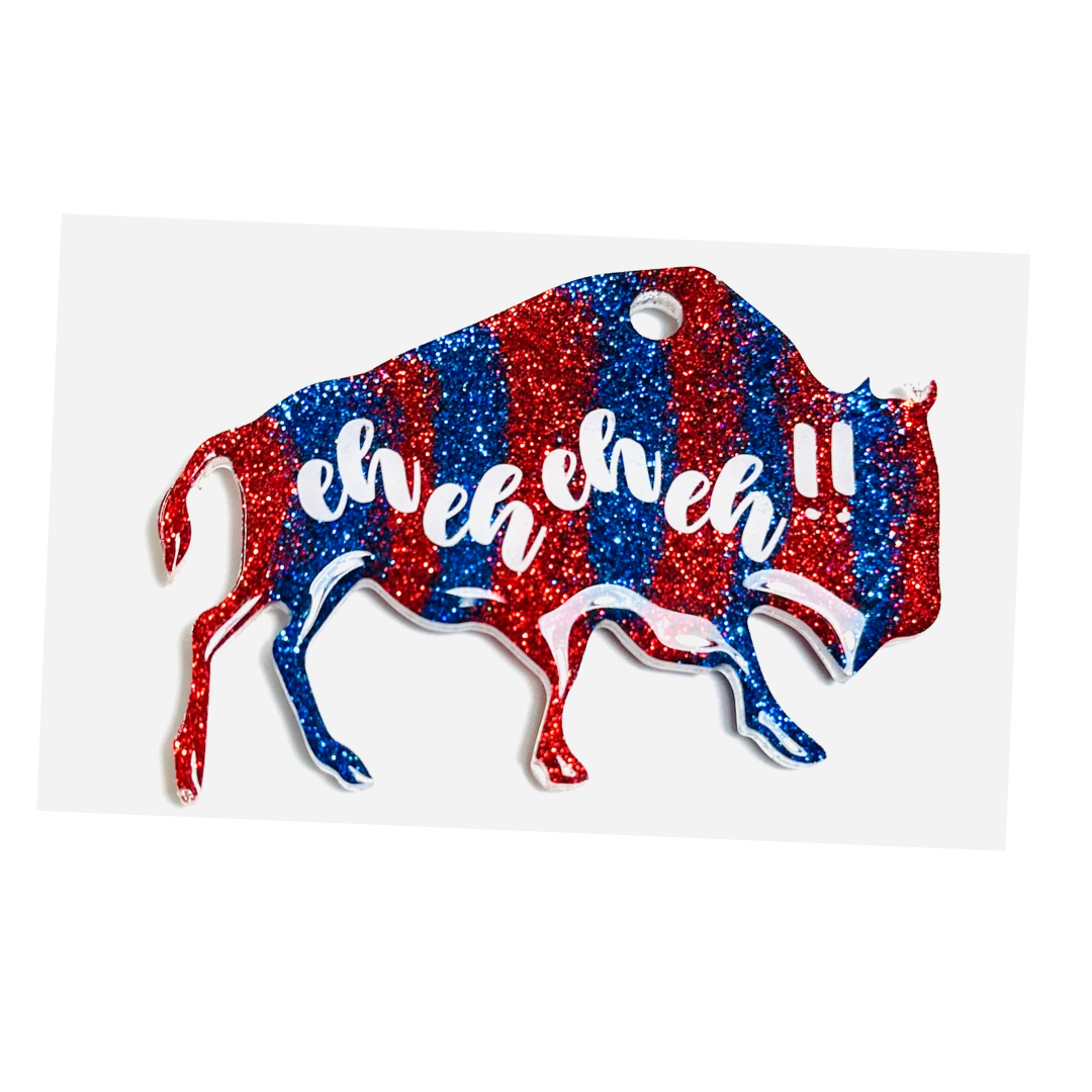 Handmade - Magnet/Ornament - Resin Buffalo - Red Blue with White Vinyl Lettering