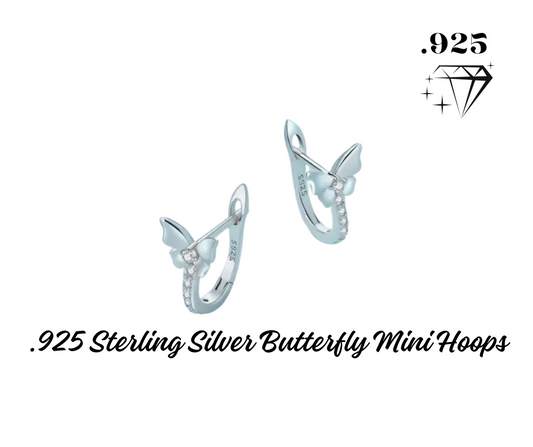 Earrings - Mini Hoops - .925 Sterling Silver Butterfly Ear Buckle