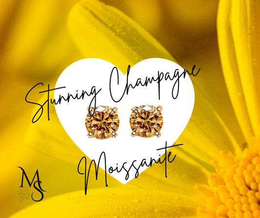 Earrings - Champagne Round Moissanite Earrings