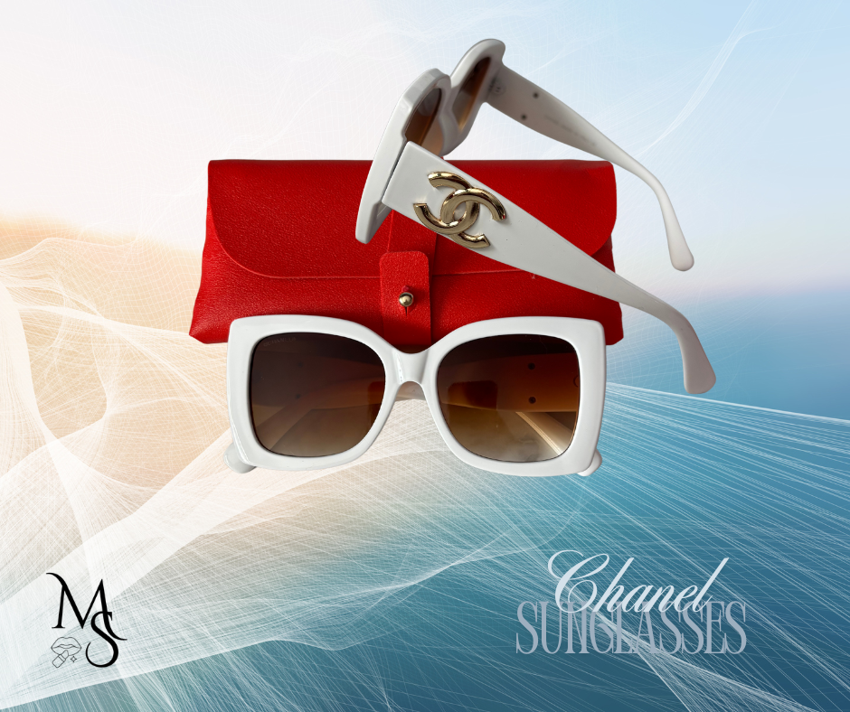 Sunglasses - CC White Frame Semi-Square Sunglasses with Gold