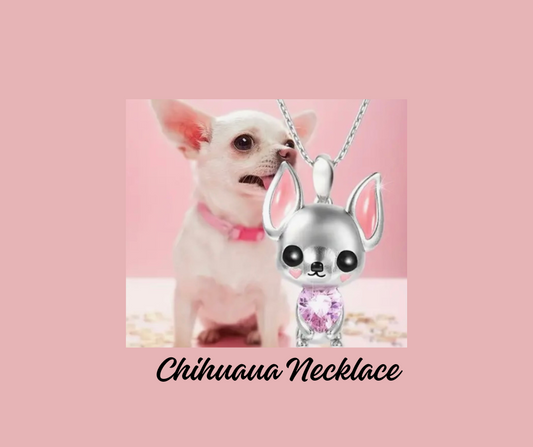 Necklace - Chihuahua with Pink Zirconia Heart