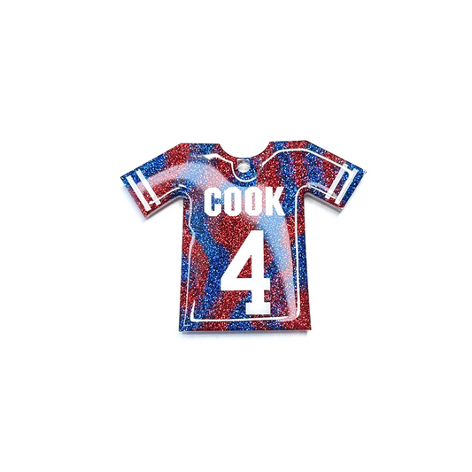 Handmade - Magnet/Ornament - Resin Large Jersey - Red Blue with White Vinyl Lettering