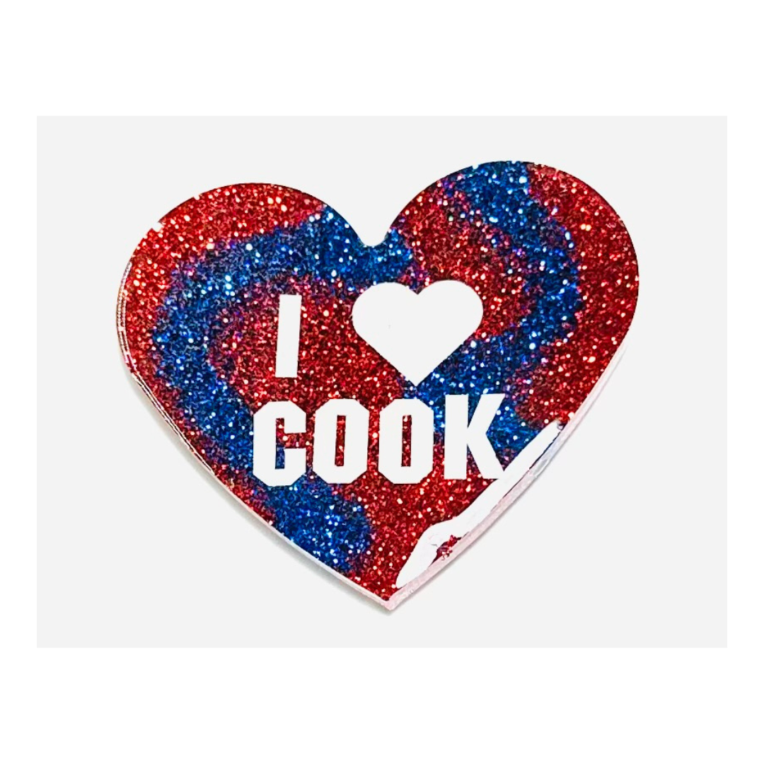 Handmade - Magnet - Resin Heart - Red Blue Magnet with White Vinyl Lettering - I Love (Player Name)