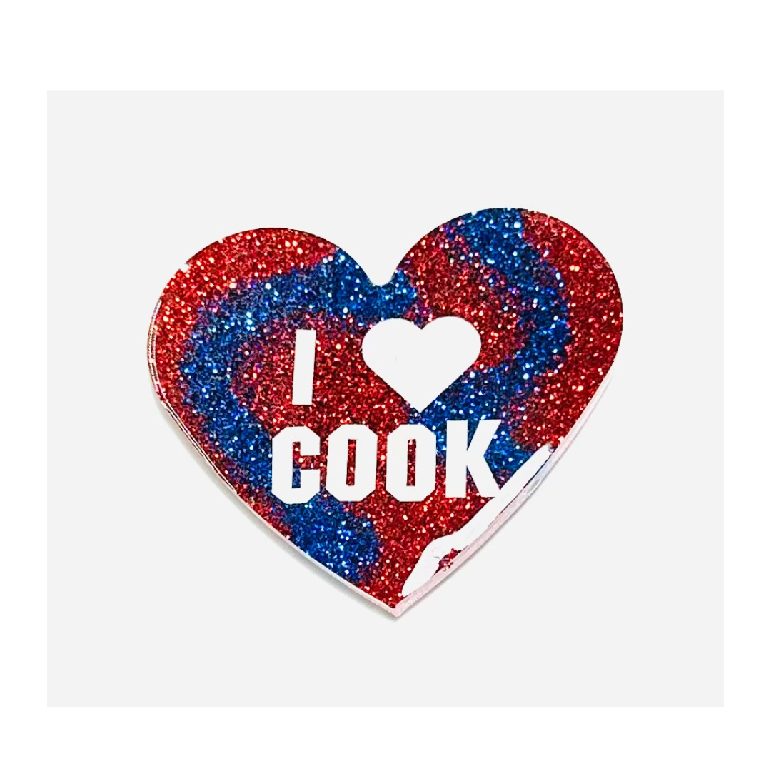 Handmade - Magnet - Resin Heart - Red Blue Magnet with White Vinyl Lettering - I Love (Player Name)