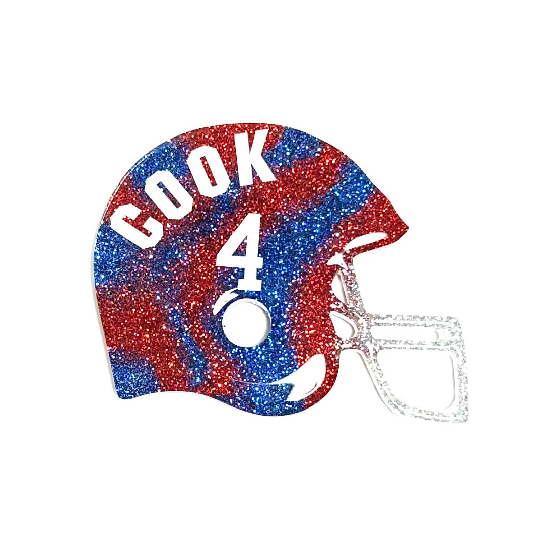 Handmade - Magnet - Resin Helmet - Red Blue Magnet with White Vinyl Lettering