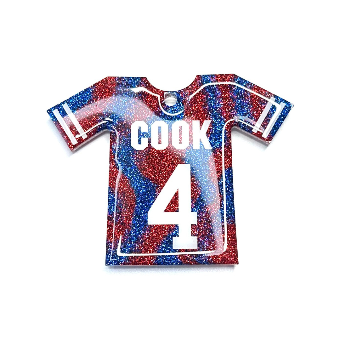 Handmade - Magnet/Ornament - Resin Large Jersey - Red Blue with White Vinyl Lettering