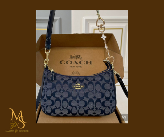 Purse - Dark Blue Luxury Designer inspired c with Gold Embellishments