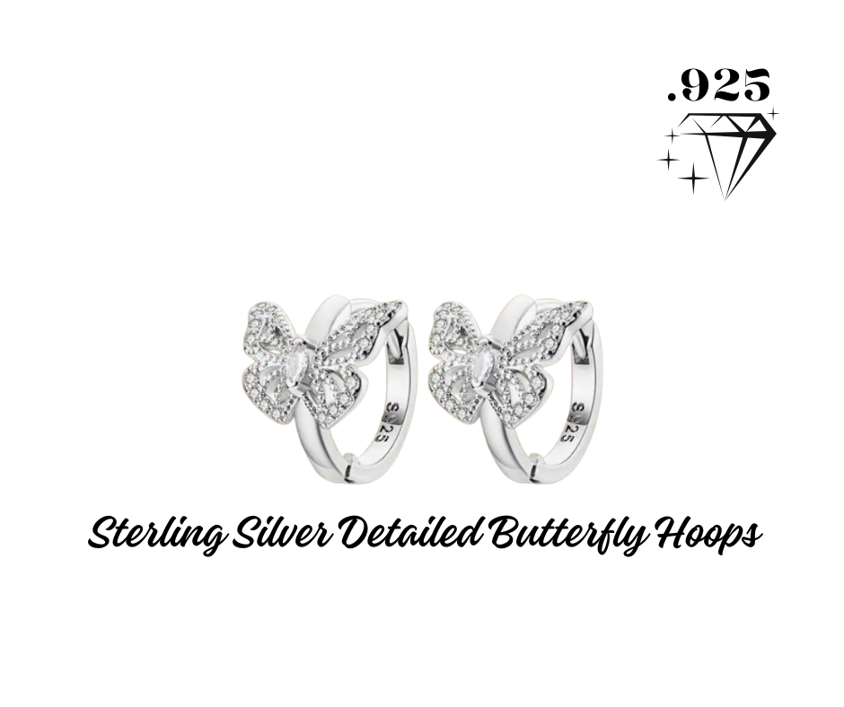 Earrings - Mini Hoops - .925 Sterling Silver Butterfly - Hypoallergenic