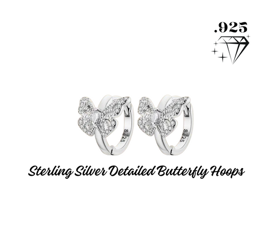 Earrings - Mini Hoops - .925 Sterling Silver Butterfly - Hypoallergenic