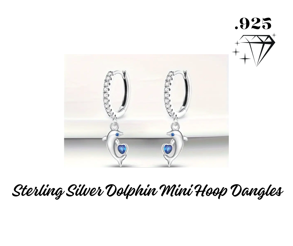 Earrings - Mini Hoop Dangles - .925 Sterling Silver Dolphin