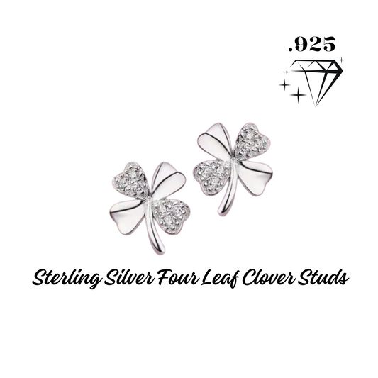 Earrings - Stud - .925 Sterling Silver Four Leaf Clover