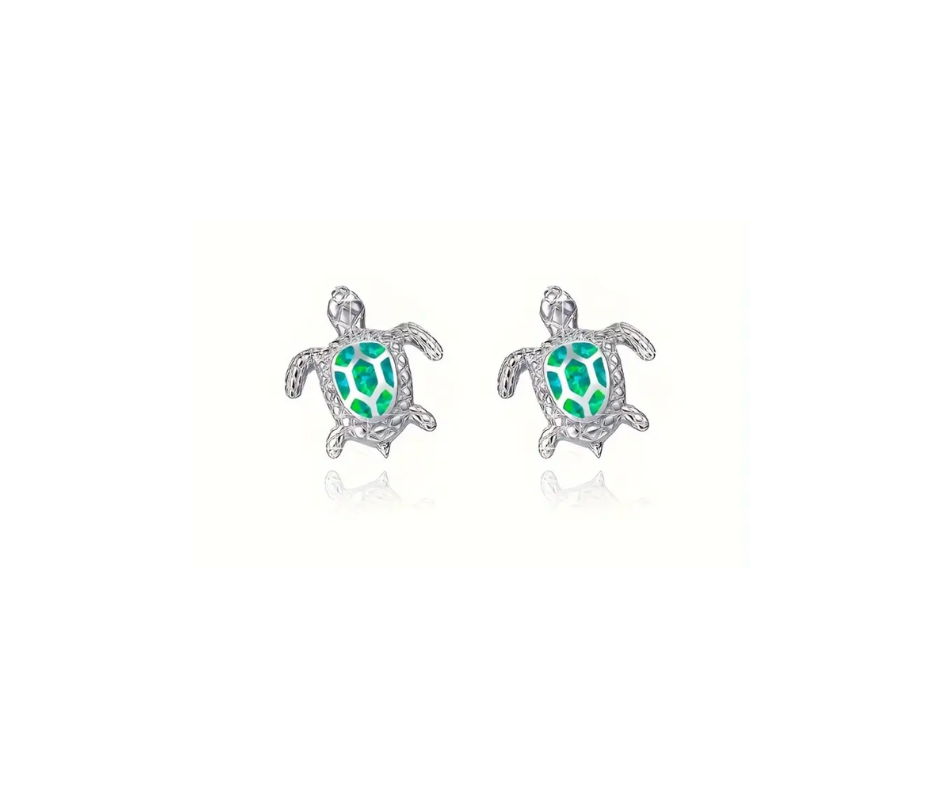 Earrings - Studs - Silver Turtle Blue Opal