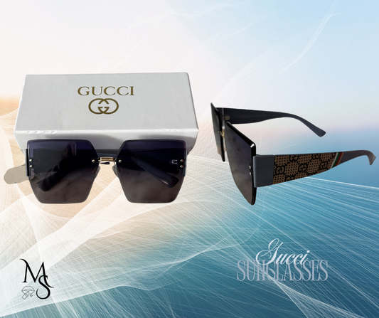 Sunglasses - GG Hexagon Shape Black Sunglasses with Dark Arm Design
