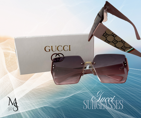 Sunglasses - GG Purple Ombre Sunglasses Hexagon like Shape with Design on Tan Arms