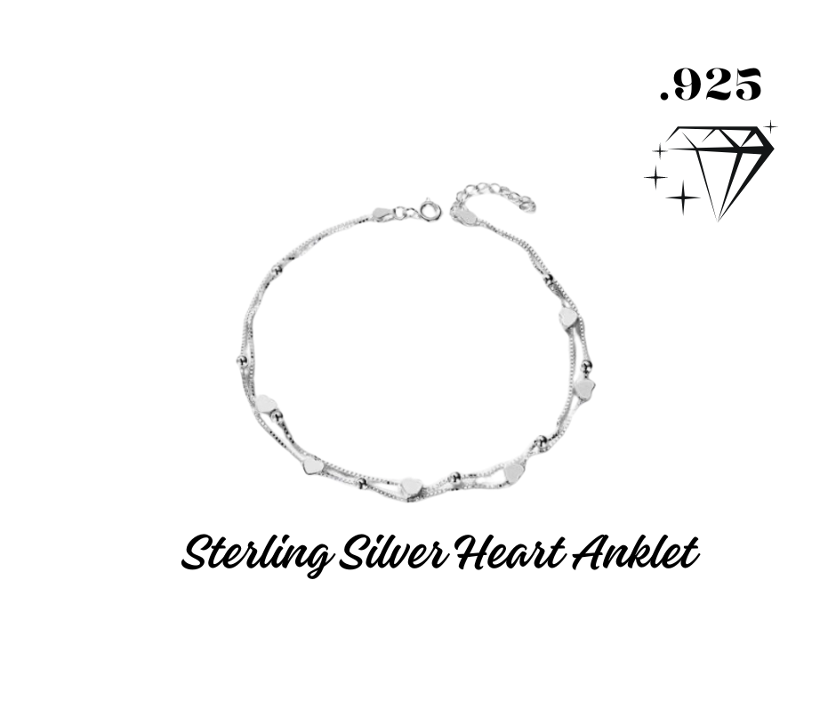 Anklet - .925 Sterling Silver Hearts Double Strand