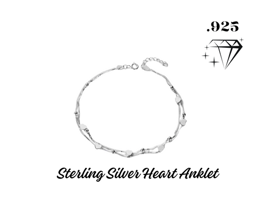 Anklet - .925 Sterling Silver Hearts Double Strand