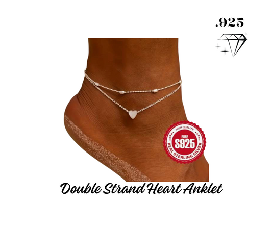 Anklet - .925 Sterling Silver Double Strand with Heart