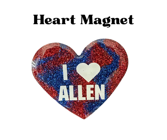 Handmade - Magnet - Resin Heart - Red Blue Magnet with White Vinyl Lettering - I Love (Player Name)