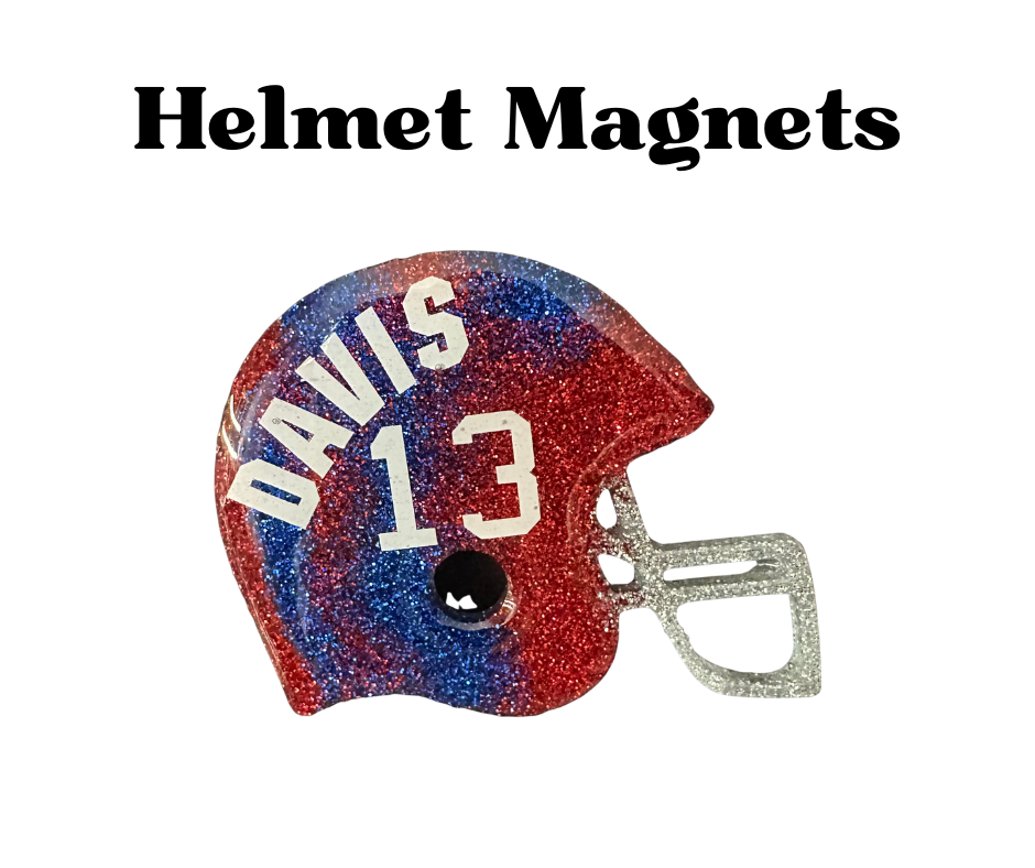 Handmade - Magnet - Resin Helmet - Red Blue Magnet with White Vinyl Lettering